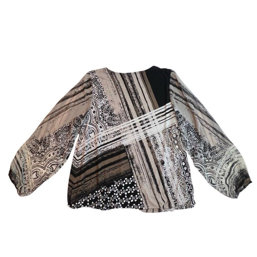 Alfani Blouse Womens Large Abstract Top Paisley Sheer Balloon Sleeve Boho Shirt - Picture 7 of 9